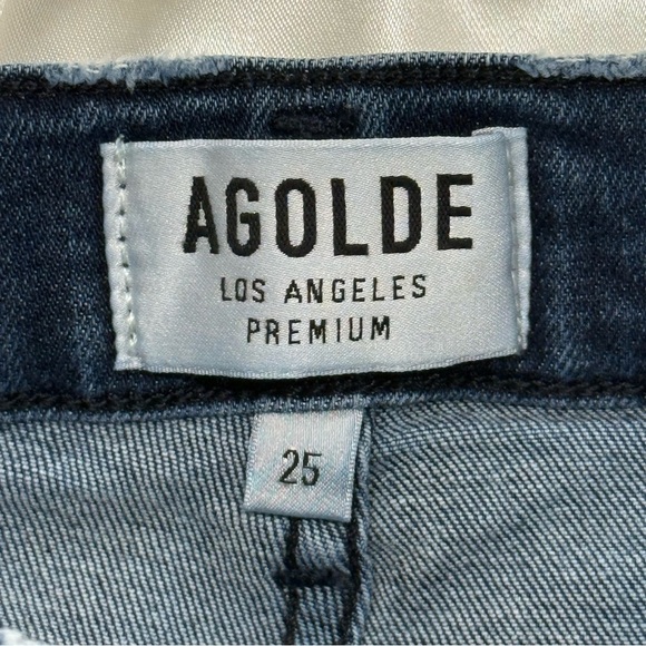 Agolde Sophie Skinny Jeans High Rise Cropped Distressed Dark Wash Blue Size 25 - Picture 8 of 11